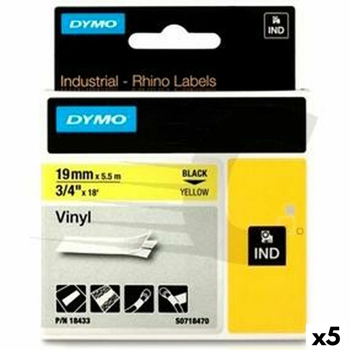 Laminated Tape for Labelling Machines Rhino Dymo ID1-19 19 x 3,5 mm Black Yellow Self-adhesives (5 Units) Laminated Tape for Labelling Machines Rhino Dymo ID1-19 19 x 3,5 mm Black Yellow Self-adhesives (5 Units)
