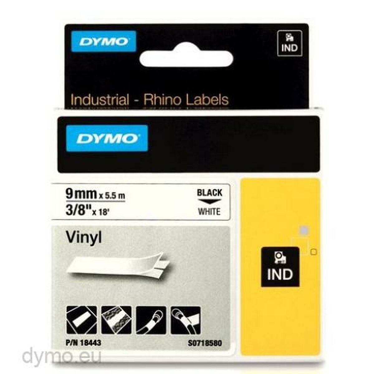 Laminated Tape for Labelling Machines Rhino Dymo ID1-9 White Black 9 x 5,5 mm Stick (5 Units) Laminated Tape for Labelling Machines Rhino Dymo ID1-9 White Black 9 x 5,5 mm Stick (5 Units)