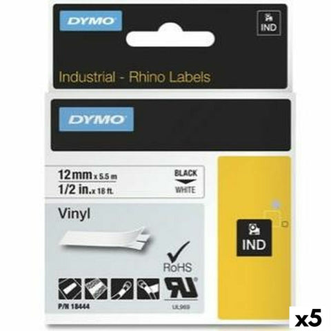 Laminated Tape for Labelling Machines Rhino Dymo ID1-12 12 x 5,5 mm Black White Stick Self-adhesives (5 Units) Laminated Tape for Labelling Machines Rhino Dymo ID1-12 12 x 5,5 mm Black White Stick Self-adhesives (5 Units)