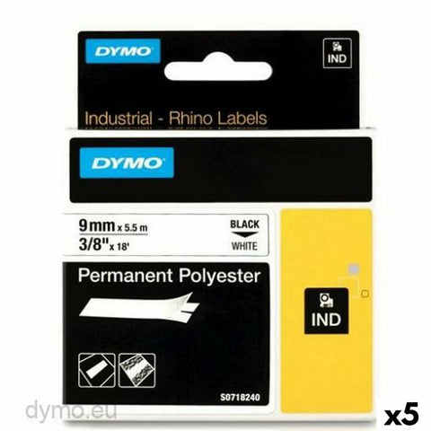 Laminated Tape for Labelling Machines Rhino Dymo ID1-9 9 x 5,5 mm Black Polyester White (5 Units) Laminated Tape for Labelling Machines Rhino Dymo ID1-9 9 x 5,5 mm Black Polyester White (5 Units)
