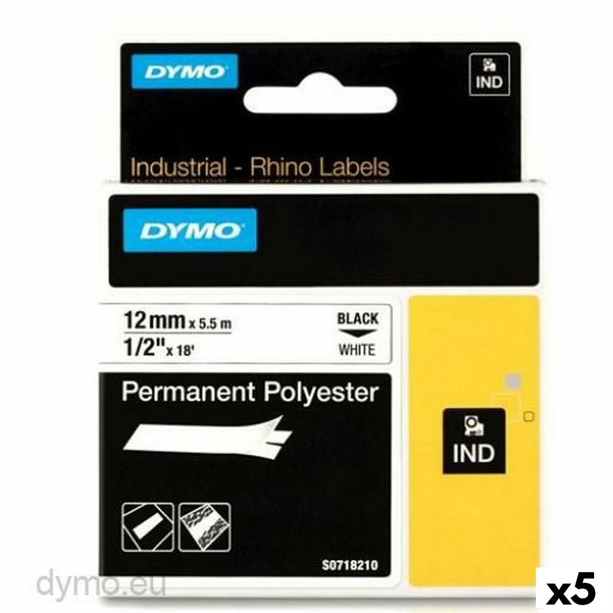 Laminated Tape for Labelling Machines Rhino Dymo ID1-12 12 x 5,5 mm Black White Self-adhesives (5 Units) Laminated Tape for Labelling Machines Rhino Dymo ID1-12 12 x 5,5 mm Black White Self-adhesives (5 Units)