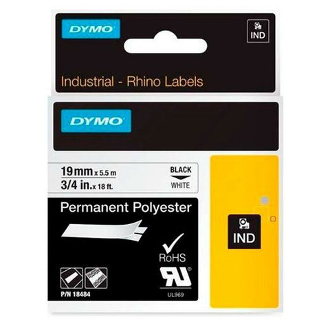 Laminated Tape for Labelling Machines Rhino Dymo ID1-19 19 x 5,5 mm Black Polyester White Self-adhesives (5 Units) Laminated Tape for Labelling Machines Rhino Dymo ID1-19 19 x 5,5 mm Black Polyester White Self-adhesives (5 Units)