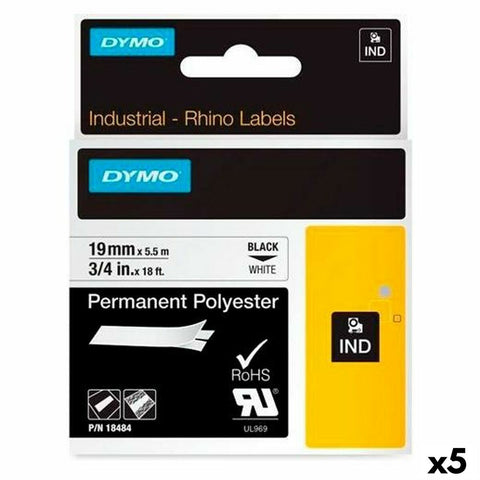 Laminated Tape for Labelling Machines Rhino Dymo ID1-19 19 x 5,5 mm Black Polyester White Self-adhesives (5 Units) Laminated Tape for Labelling Machines Rhino Dymo ID1-19 19 x 5,5 mm Black Polyester White Self-adhesives (5 Units)