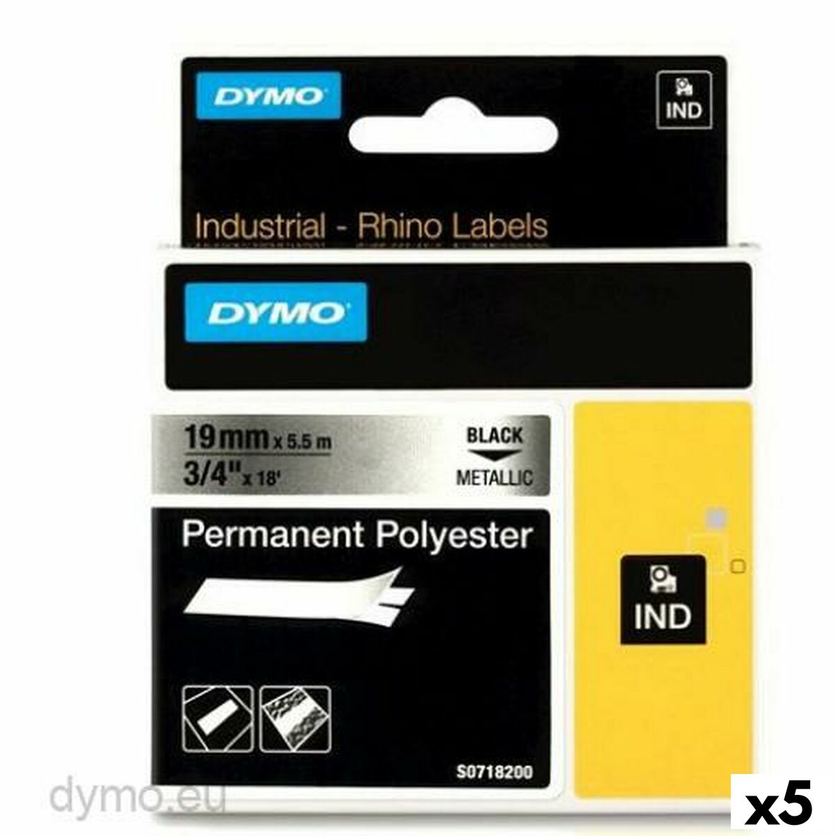 Laminated Tape for Labelling Machines Rhino Dymo ID1-19 19 x 5,5 mm Black Grey Self-adhesives (5 Units) Laminated Tape for Labelling Machines Rhino Dymo ID1-19 19 x 5,5 mm Black Grey Self-adhesives (5 Units)