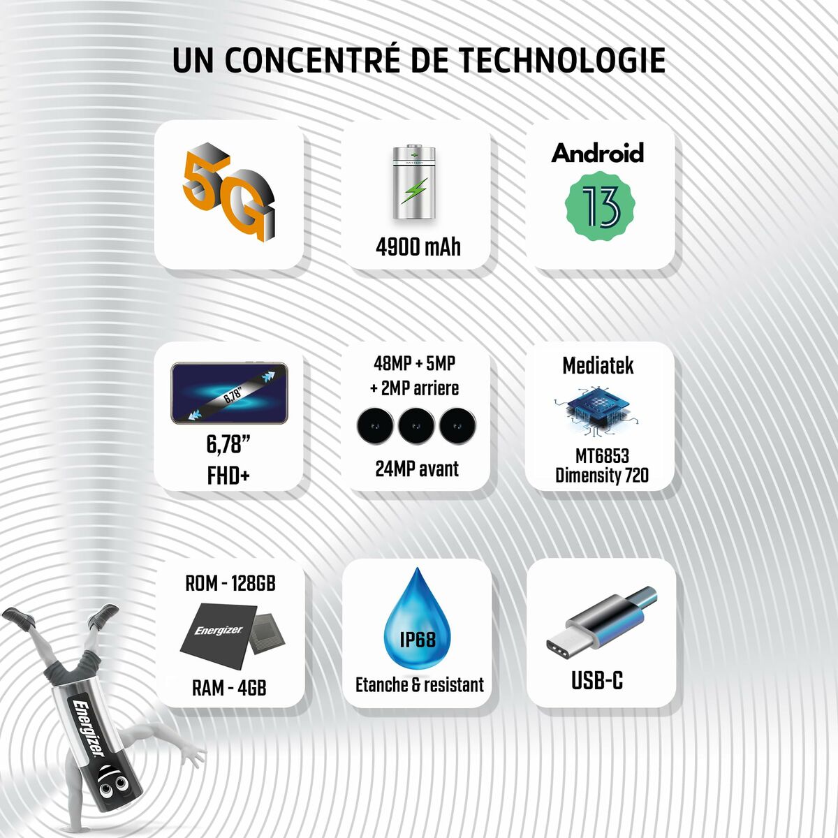 Mobile telephone for older adults Energizer H67GEU Octa Core 4 GB RAM 128 GB Black 6,78"