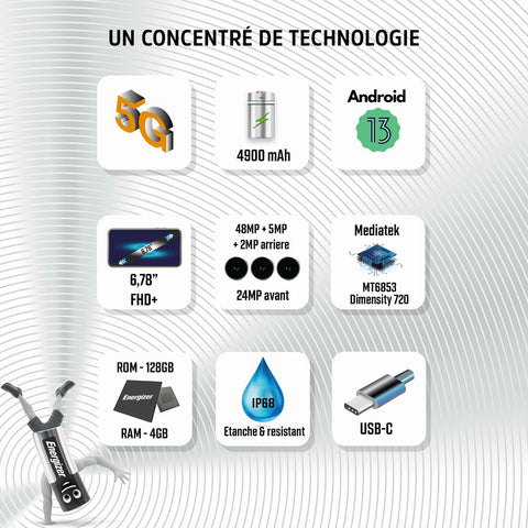 Mobile telephone for older adults Energizer H67GEU Octa Core 4 GB RAM 128 GB Black 6,78"