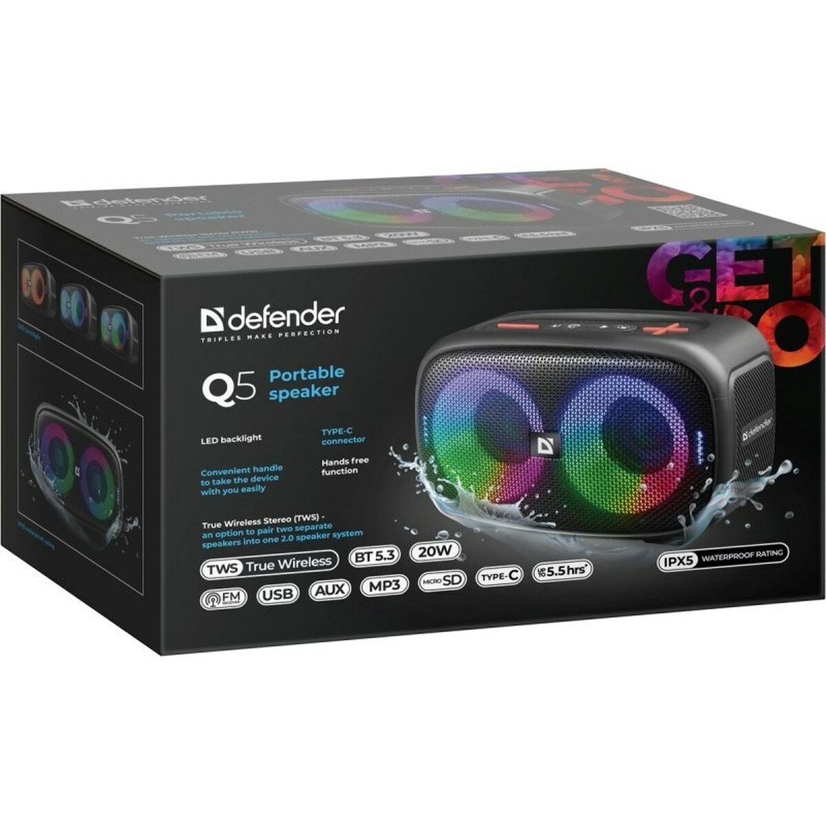 Portable Bluetooth Speakers Defender 65305 Black 20 W