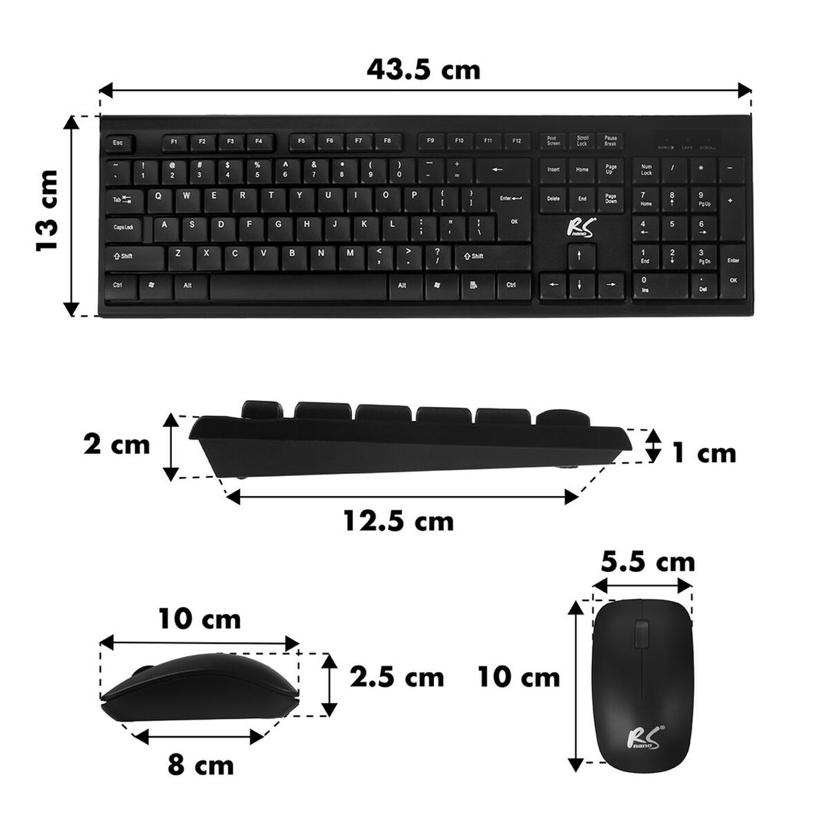 Keyboard and Mouse Nano RS RS580 Black