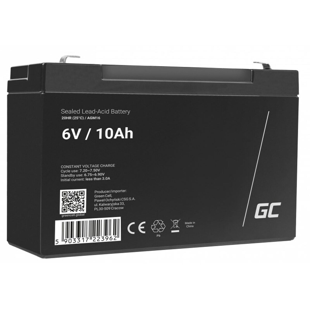 Battery for Uninterruptible Power Supply System UPS Green Cell AGM16 10 Ah 6 V