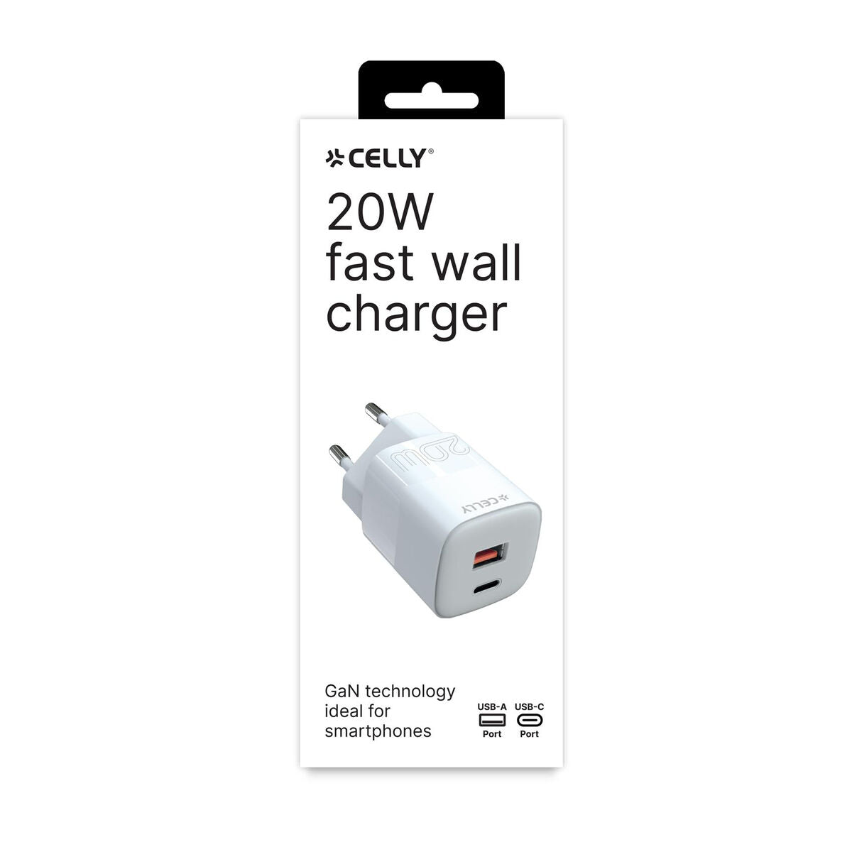 Wall Charger Celly TC2USBUSBC20EVO White 20 W