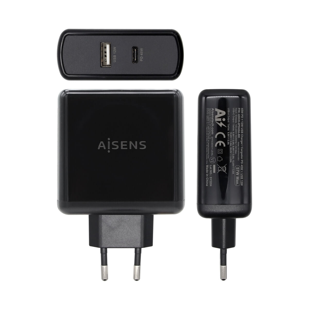 USB Wall Charger Aisens PD 3.0 USB-C 57 W Black