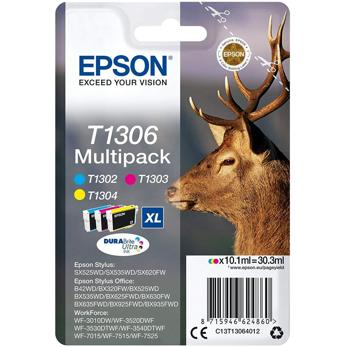 Original Ink Cartridge Epson SX525WD/620FW/ OFFICE B42WD/525WD/625FWD/925FWD Tricolour (4 Units)
